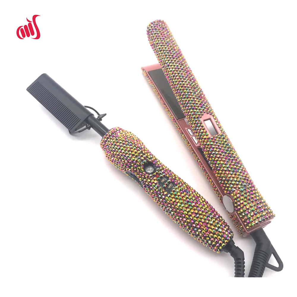 Iron Comb Hair Straightener For Wigs High Heating Rhinestone flat iron straighter Combo peigne chauffant lisseur Lisseur Cheveux images - 6