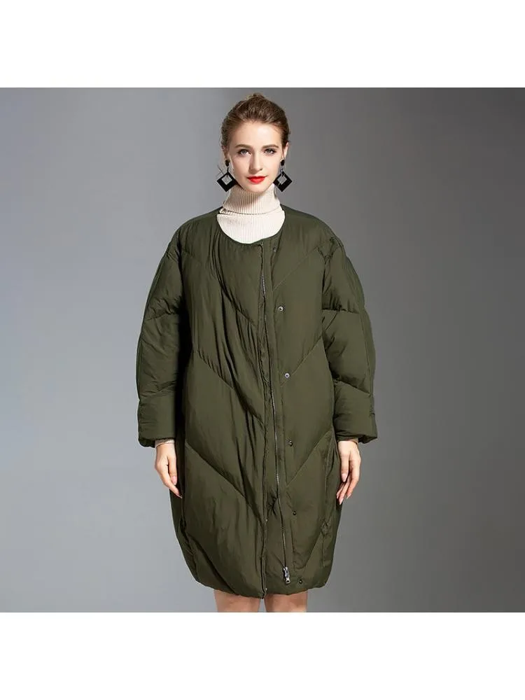 Korean Fashion 2022 Winter Long Thicked 90 White Duck Down Coats Women Loose Popular Scarf Black Warmer Cloth Jackets