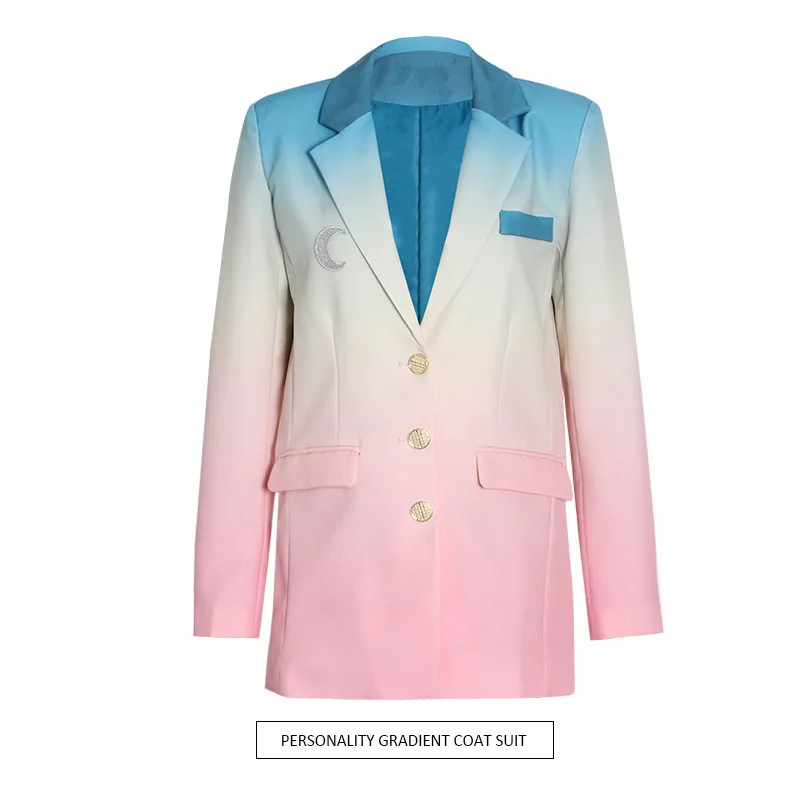 Ladies Gradient Color Single-breasted Design Long-sleeved Suit Spring and Autumn New Fashion Temperament Coat