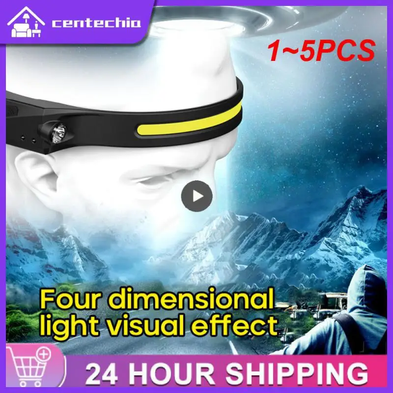 

1~5PCS 1-Sensor Headlamp COB LED Head Lamp Flashlight USB Rechargeable Head IPX4 Waterproof Head Light With Built-in