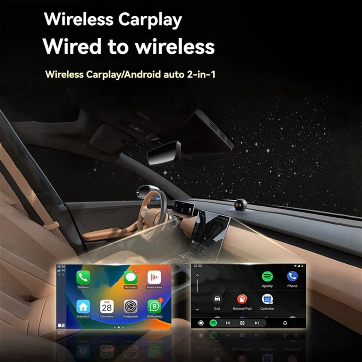 Фото Беспроводной адаптер AAsales 2-в-1 для CarPlay и Android Auto, USB-бокс Smart AI Box, Bluetooth 5.0 + Wi-Fi, преобразует проводной CarPlay в беспроводной (версия B) №5