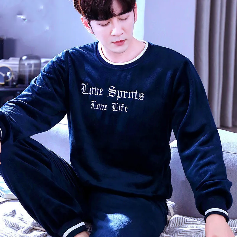 Flannel Pajamas Set Sexy Sleepwear For Man Soft Warm Pyjama Men's Winter 2022 Fashion Cartoon Homewear Clothes Big Size