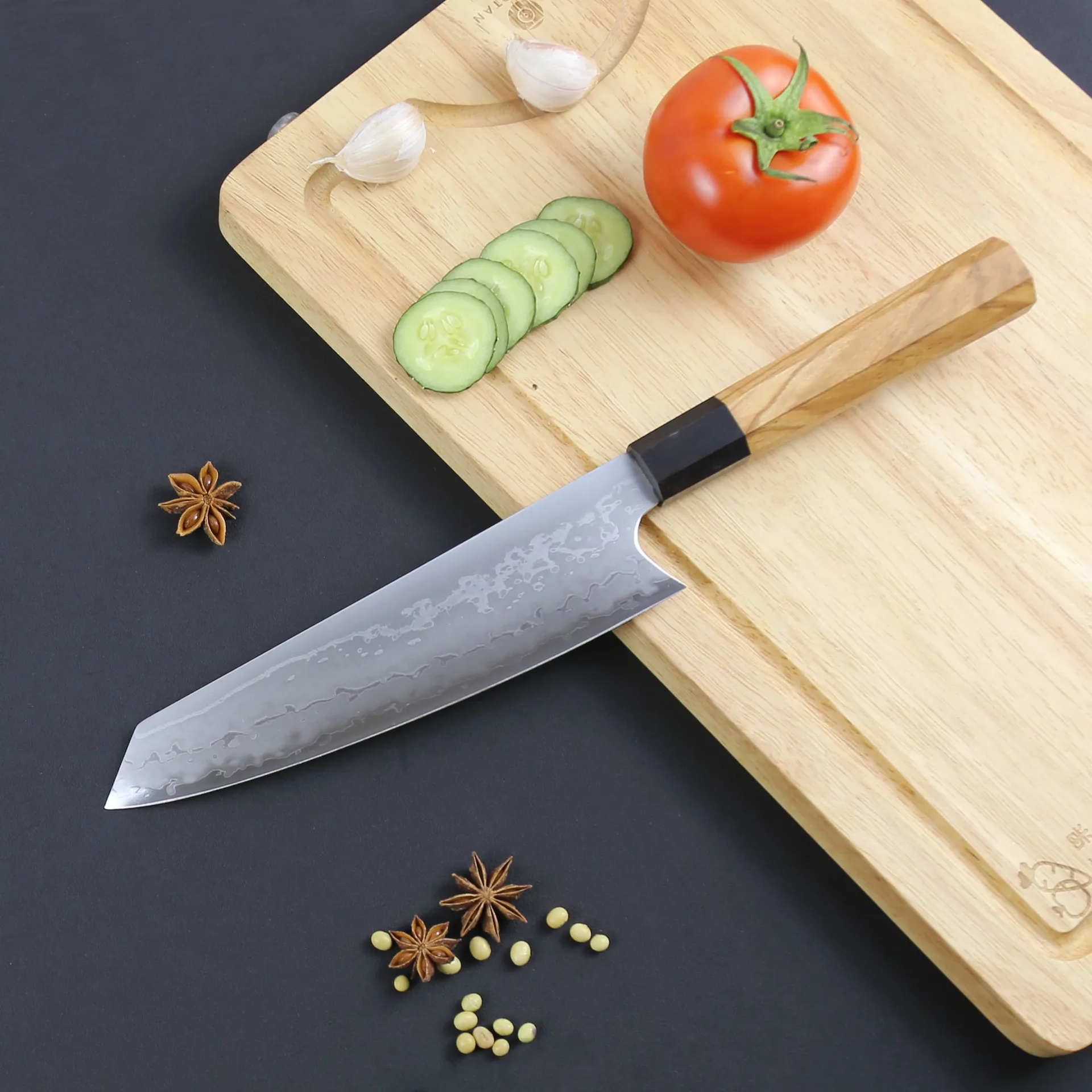 

8-дюймовый нож Kiritsuke, 9 слоев, 440C стальное лезвие, шеф-повар, мясницкий нож для нарезки рыбы, искусственные ножи, инструменты для готовки, ручка из оливкового дерева