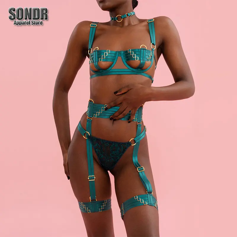 

Women Sexy Intimates Lingerie Lace Underwear Transparent Garters Hollow Out Fancy Seamless Bra & Brief Sets