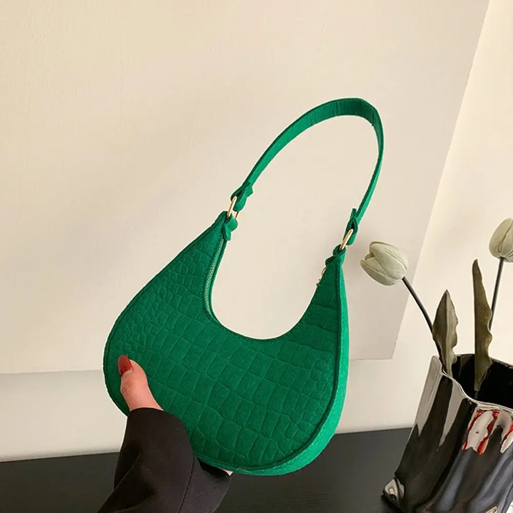 

Felt Underarm Bags Fashion Moon Shape Crocodile Grain Handbags Shoulder Bag Women Female