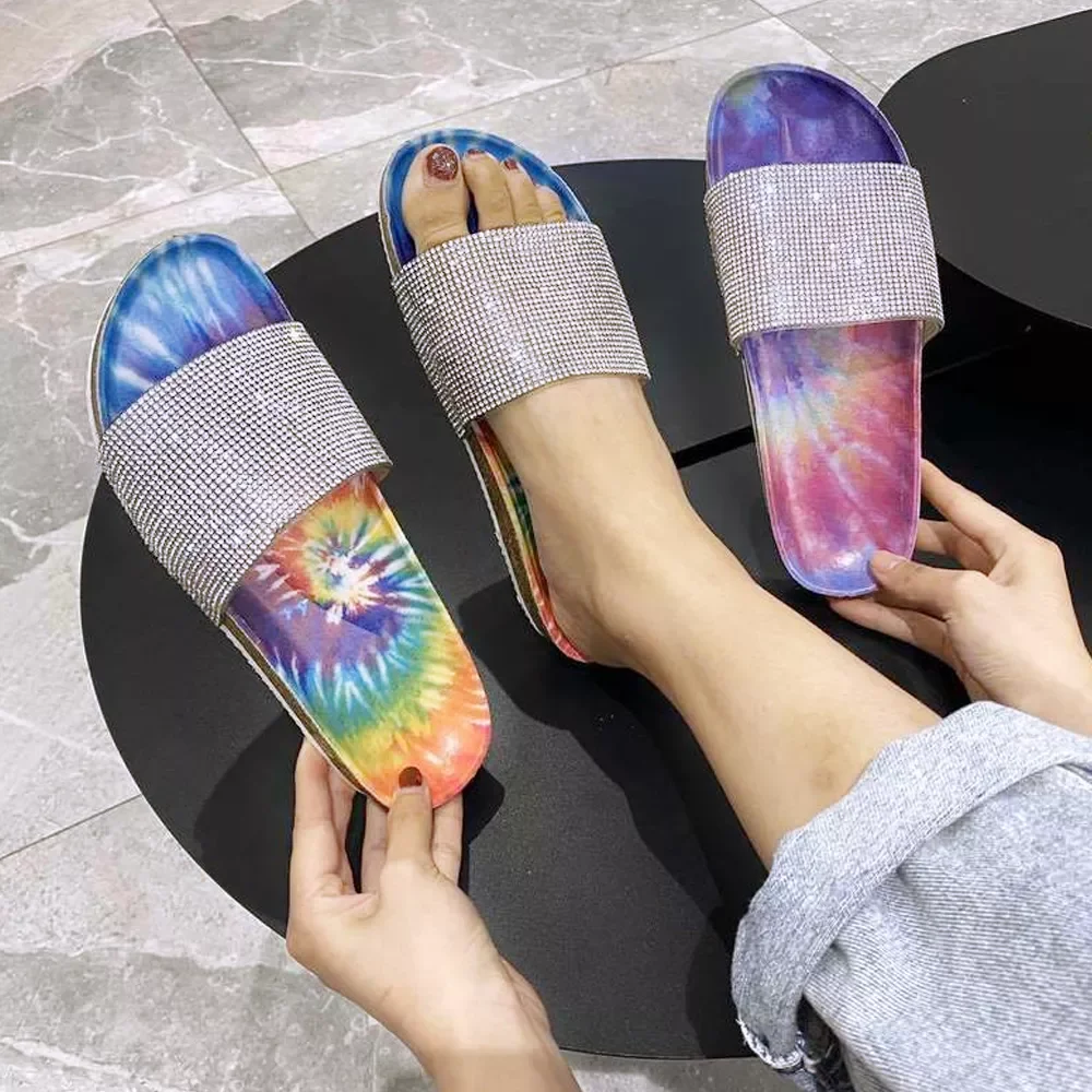 

2023NEW Casual Women's Outdoor Slippers Vacation Beach Seaside Rhinestones Thick Bottom Large Size Women's Wedge Flip-fl