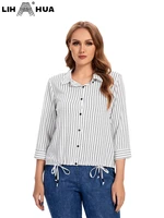 lih hua womens plus size shirt polyester spring shirt 34 sleeve striped button loose top