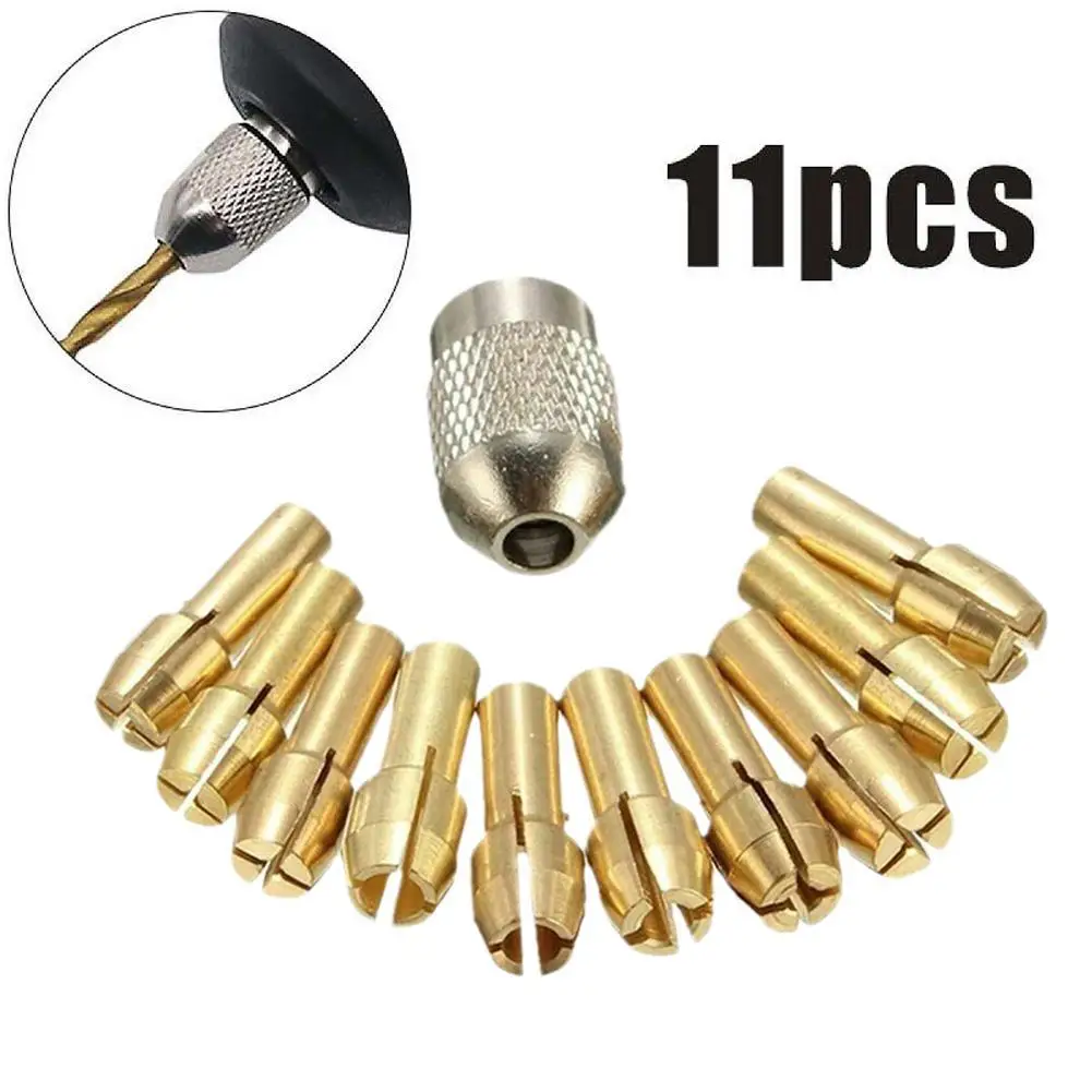 

11PCS/lot Mini Drill Brass Collet Chuck For Dremel Rotary Tool 0.5-3.2mm Brass And Nut For Dremel Accessories Set