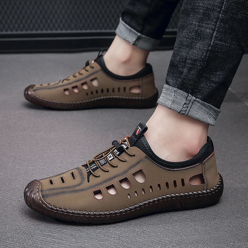 

New Hot Sale Summer Men's Sandals Outdoor Non-slip Men's Beach Sandals Handmade Genuine Leather Men's Shoes Fashion Men Sneakers