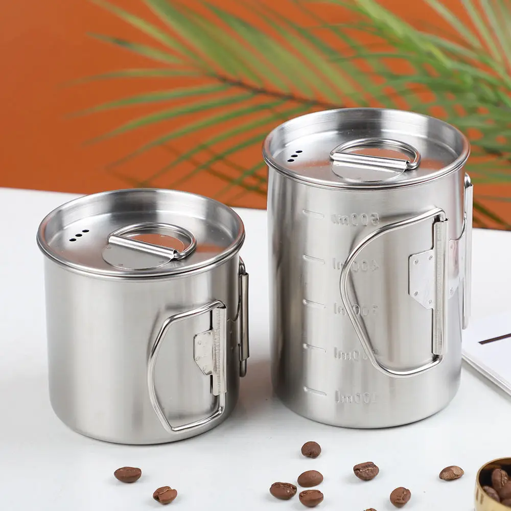

Outdoor Camping Stainless Steel Cup Tableware Water Cup with Lid Picnic Cup Boiling Outdoor Cooking Equipment Hiking Cookware