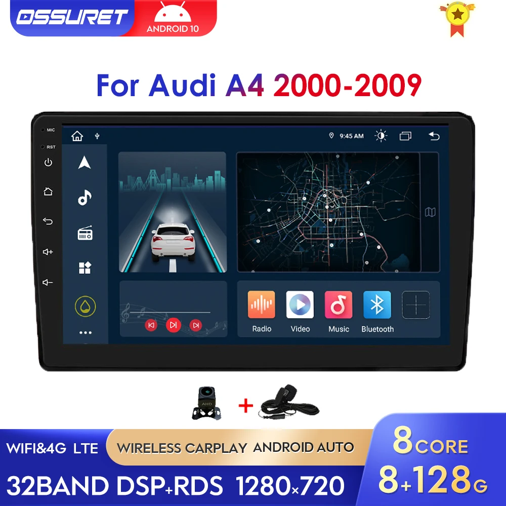 Автомагнитола с голосовым ии 2 din Android Авторадио для Audi A4 2000-2009 автомобильное радио