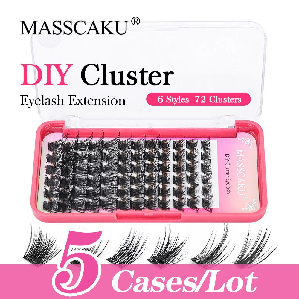 

5cases/lot MASSCAKU DIY Ribbon Pre Cut Clusters Lash Extensions Segment Premade Volume Fans Individual Eyelashes Trays