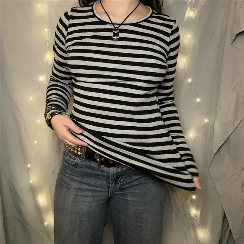 Gaono женские полосатые топы с длинными рукавами в стиле гранж винтажные цветные
