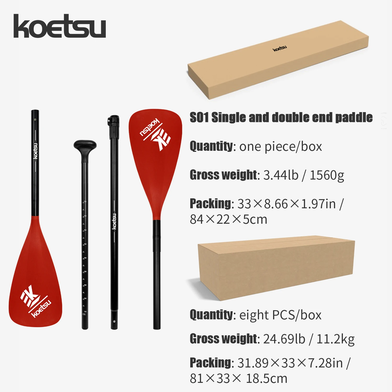 KOETSU Colorful Paddle Blades Dual-Head Aluminum Alloy for Single-Blade Paddling or Double-Blade Kayak Use