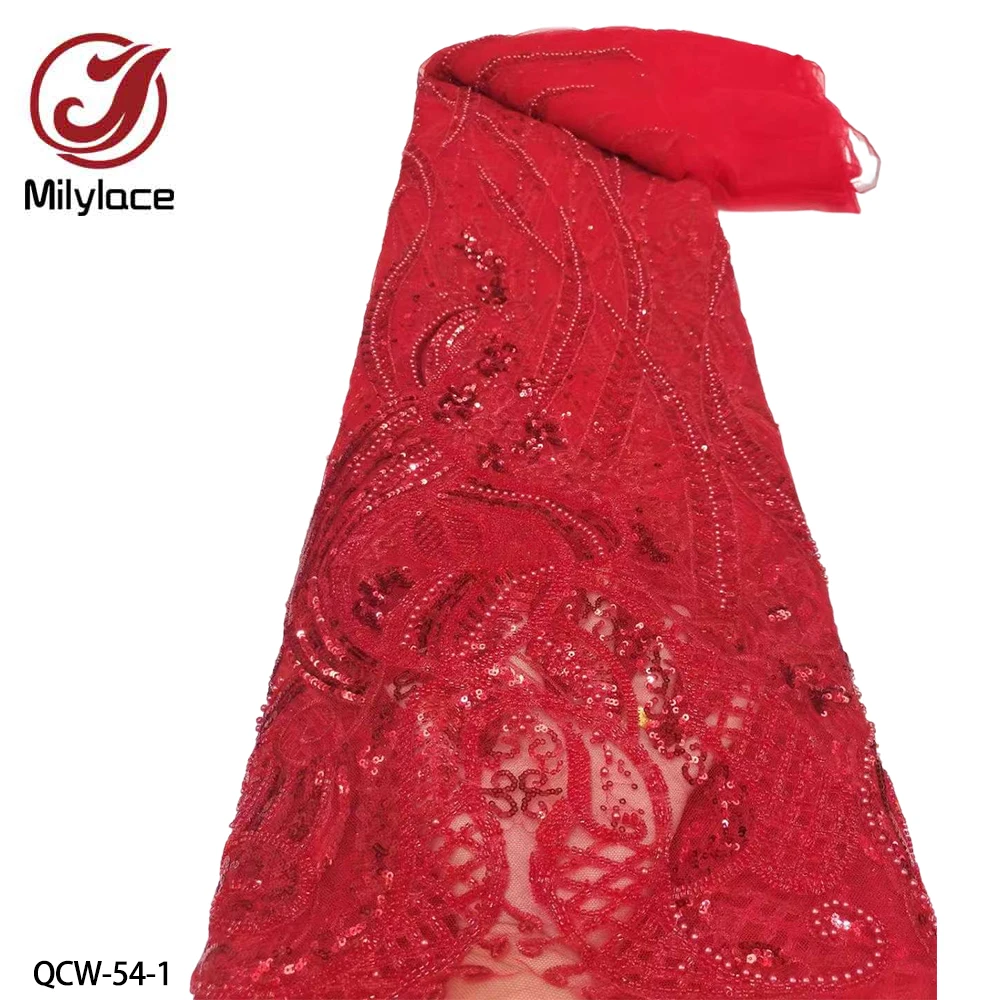 

Luxury Laces Fabric Wedding Quality Nigerian Lace Fabric 2022 High Quality Lace Sequins & Beaded Fabric for Dress QCW-54