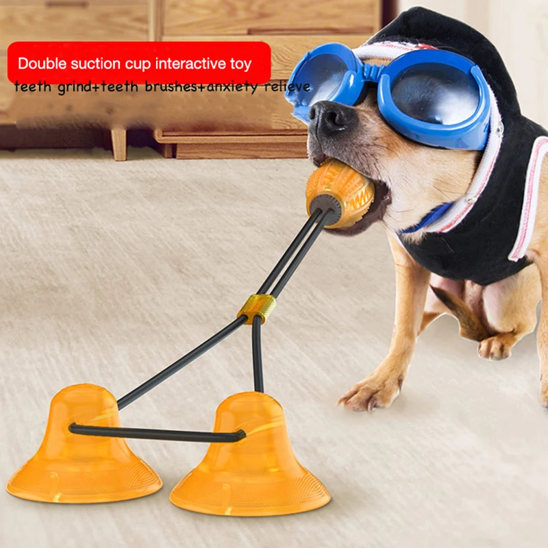 

4 colors choices pet toy product suction cups with chewing ball pet toothbrush training toy