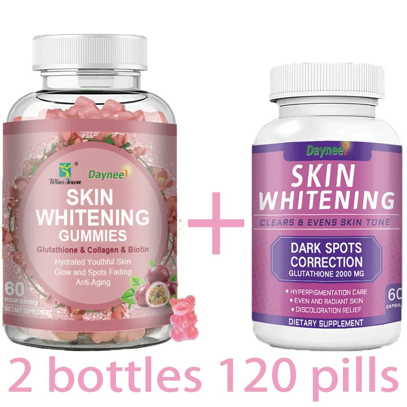 

2 bottles of skin whitening gums+capsules for whitening brightening skin tone Collagen for beauty beauty enhancement health food
