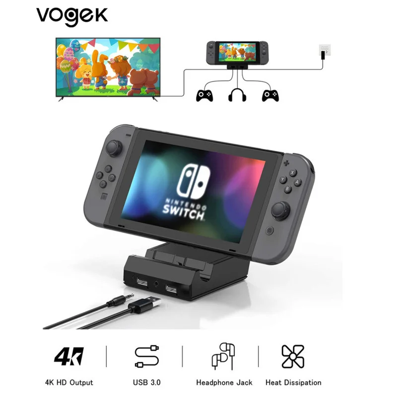 

Док-станция Vogek Mini для Nintendo Switch, с Type C на HDMI-совместимый адаптер для телевизора, зарядная док-станция USB 3,0