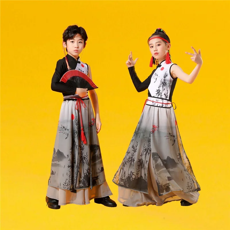 

Children's China-Chic Chinese Style Ink and Wash Show New Classical Dance Performance Costume Improved Han Costume Ancient