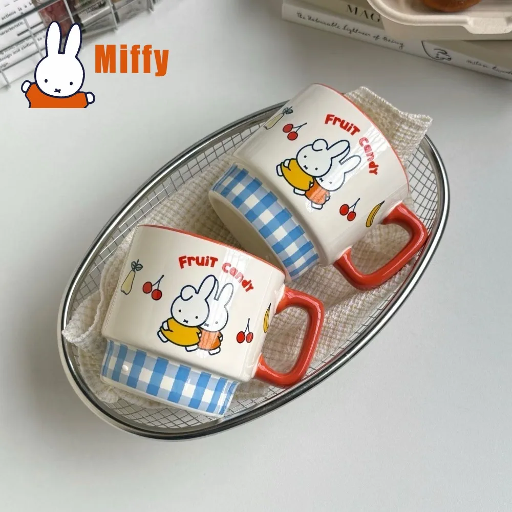 Фото Керамическая кружка Kawaii Miffy: милая чашка для кофе с кроликом, штабелируемая кружка для молока и воды, фарфоровая посуда для завтрака, сока, овсянки, подарок №1