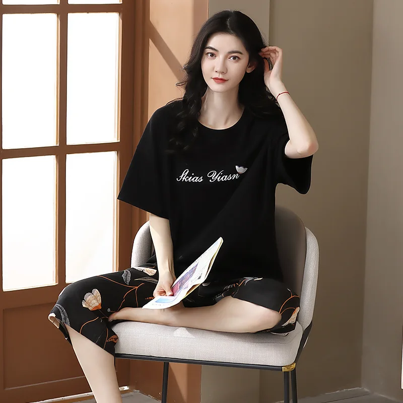 

Plus Size 5XL Knitted Cotton Floral Pajamas Sets Women Pyjamas Elegant Sleepwear Nightwear Pijama Mujer Loungwear Homewear