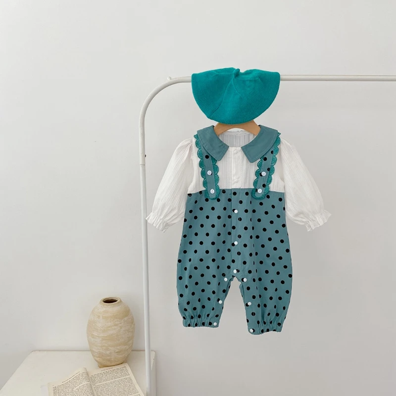 

Детский хлопковый комбинезон с длинным рукавом, в горошек