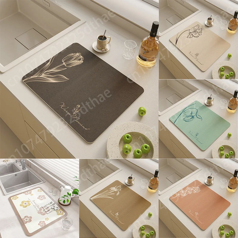 

Nordic Absorbent Coffee Mats Solid Color Tableware Mat Kitchen Dish Drying Pad Bottle Dinnerware Placemat Floor Rug Quick Drying