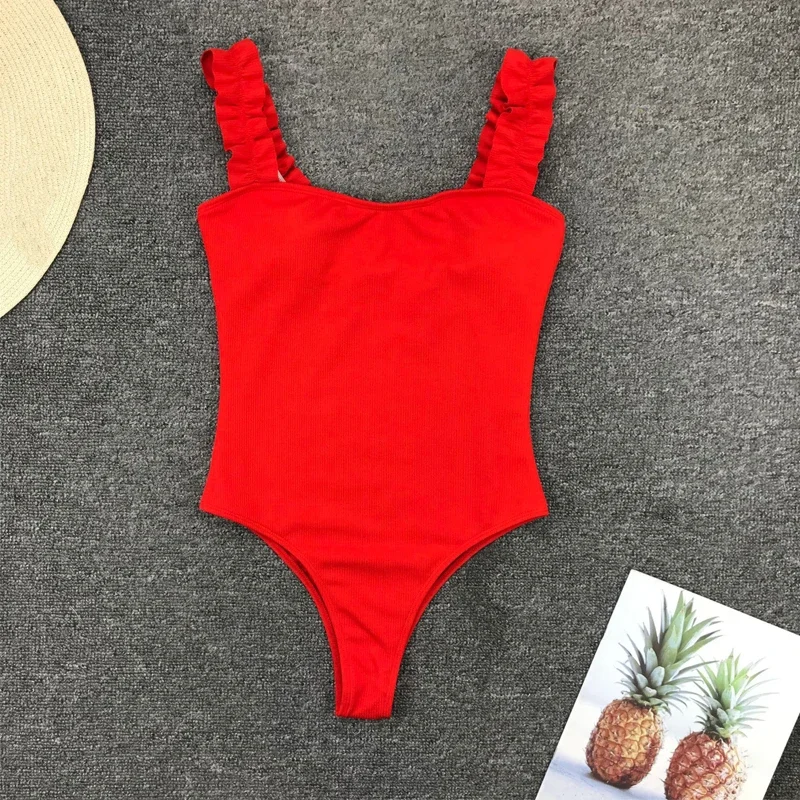 Сексуальный плиссированный купальный костюм с лямками через плечо Цельный