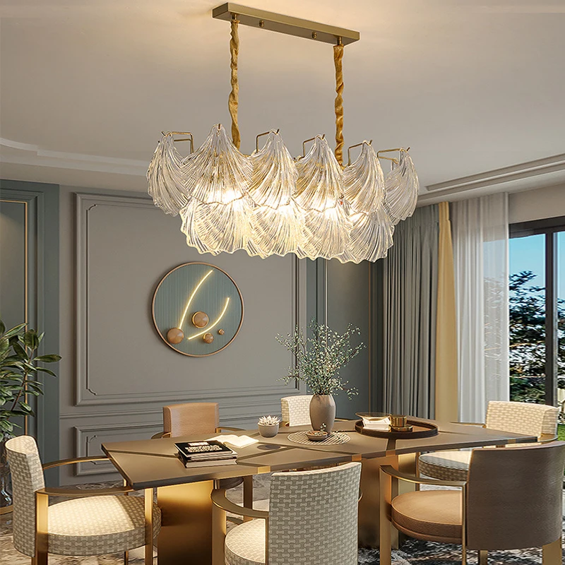 

Shell Glass Ceiling Chandeliers Hanging Lamps LED Lights Fixture Lustres Decorative Home Lamps for Dining Table Free Shipping