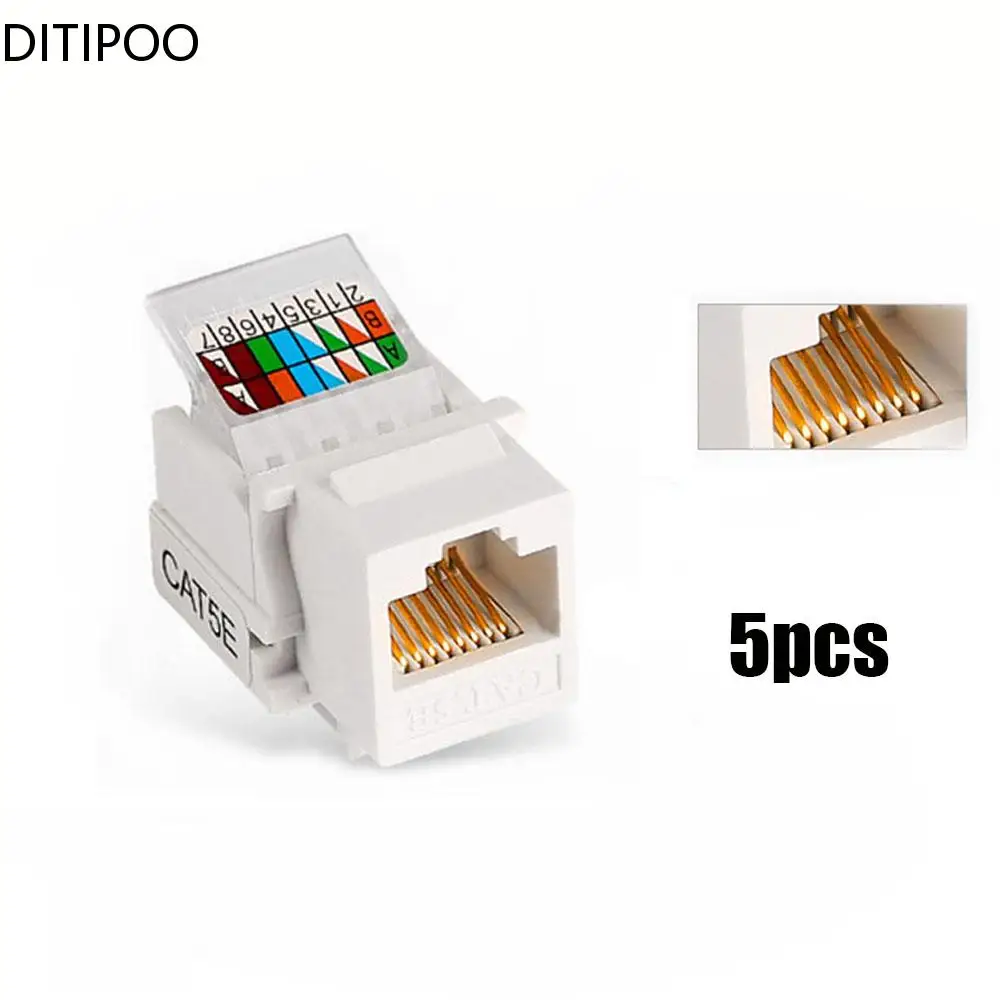 

5pcs Tool-free CAT5E UTP Network Module RJ45 Connector Information Socket Computer Outlet Cable Adapter Jack for AMP