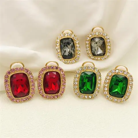 

Ретро темпераментная квадратная бабушка с зелеными кристаллами премиум-класса женские ушные клипсы