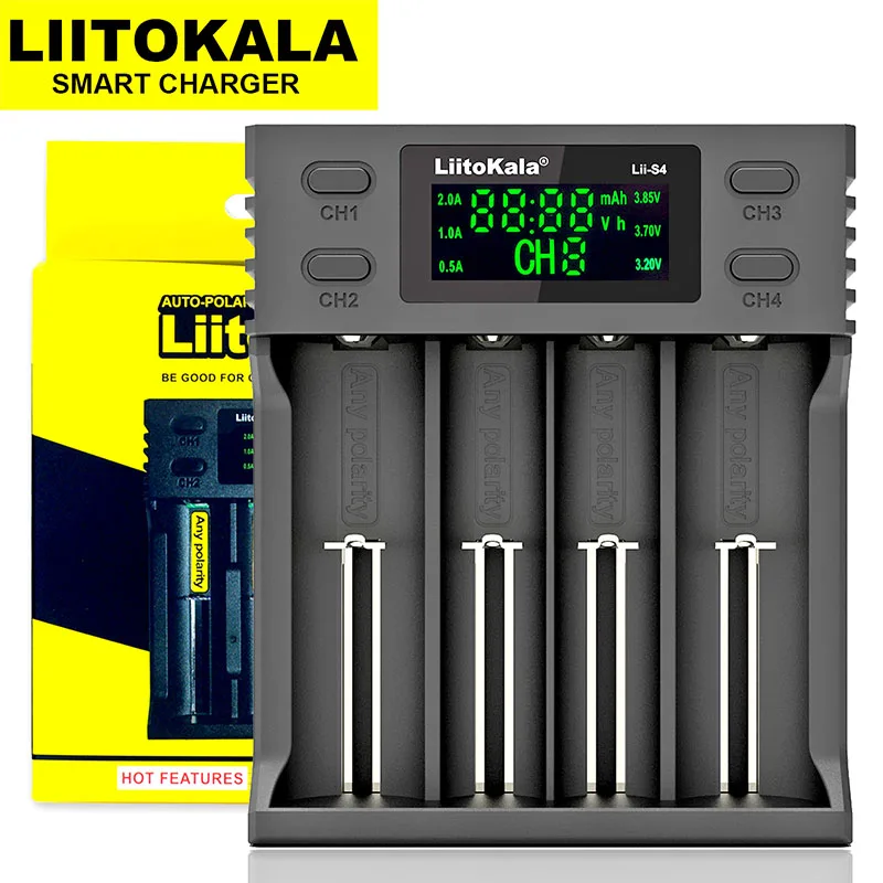 

Liitokala Lii-S4 Smart Charger LCD Display Charging 3.7V Li-on 18650 18350 18500 10440 14500 26650 1.2V AA AAA NiMH Batteries