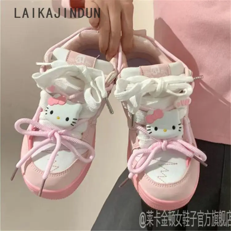 

Новинка Sanrios Kawaii аниме Hello Kitty мультфильм парные повседневные туфли доска кружевная Белая обувь спортивная обувь день рождения Девочка Рождественский подарок