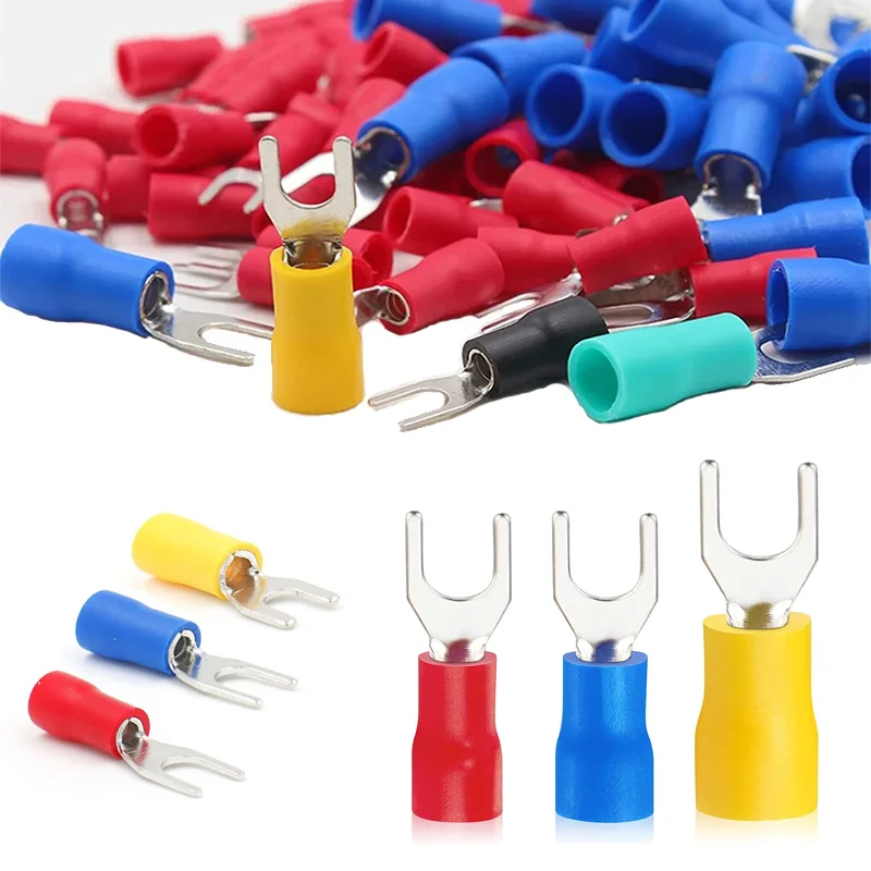 

50/100PCS SV2-4 Insulated Fork Wire Connector Electrical Crimp Terminal 16-14 AWG