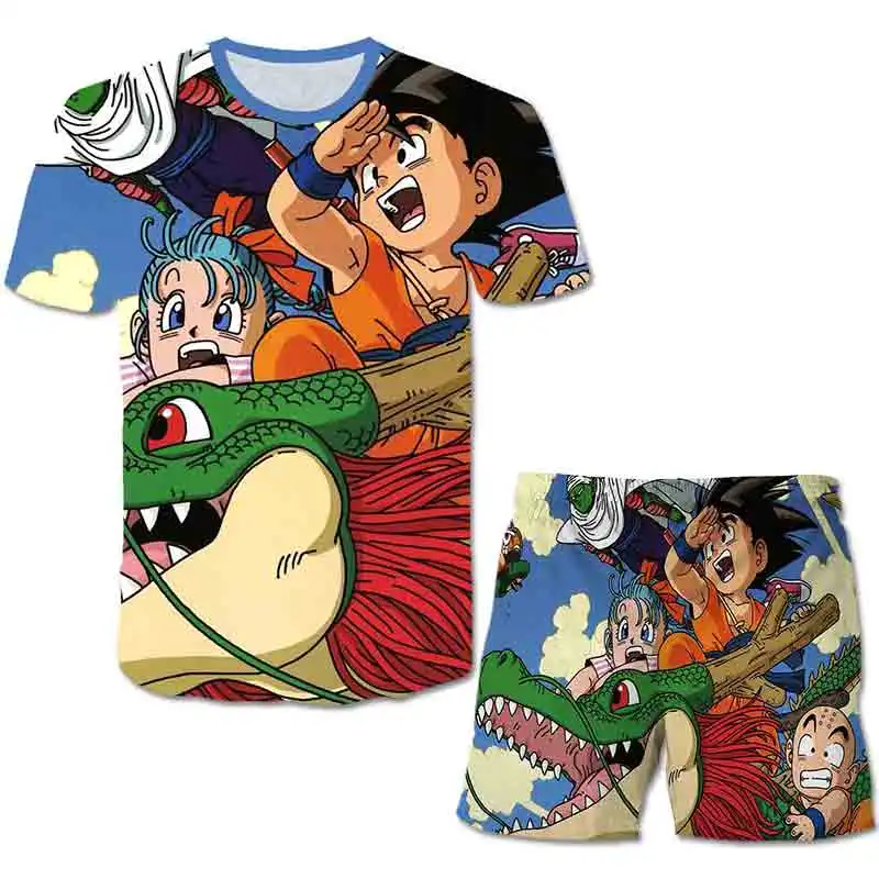 

Men's Cartoon Print T-shirt and Shorts, Short Sleeved Summer Clothes, Japanese Cartoon, Children's Suit