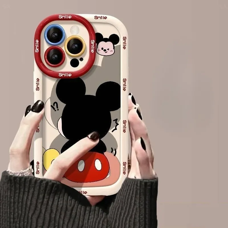 Фото Милый чехол для телефона с Микки Маусом в стиле каваи для iPhone 17/16/15 Pro/14/13/12/XR/7P, противоударный, из мягкого силикона, прочный, портативный, в виде игрушки №1