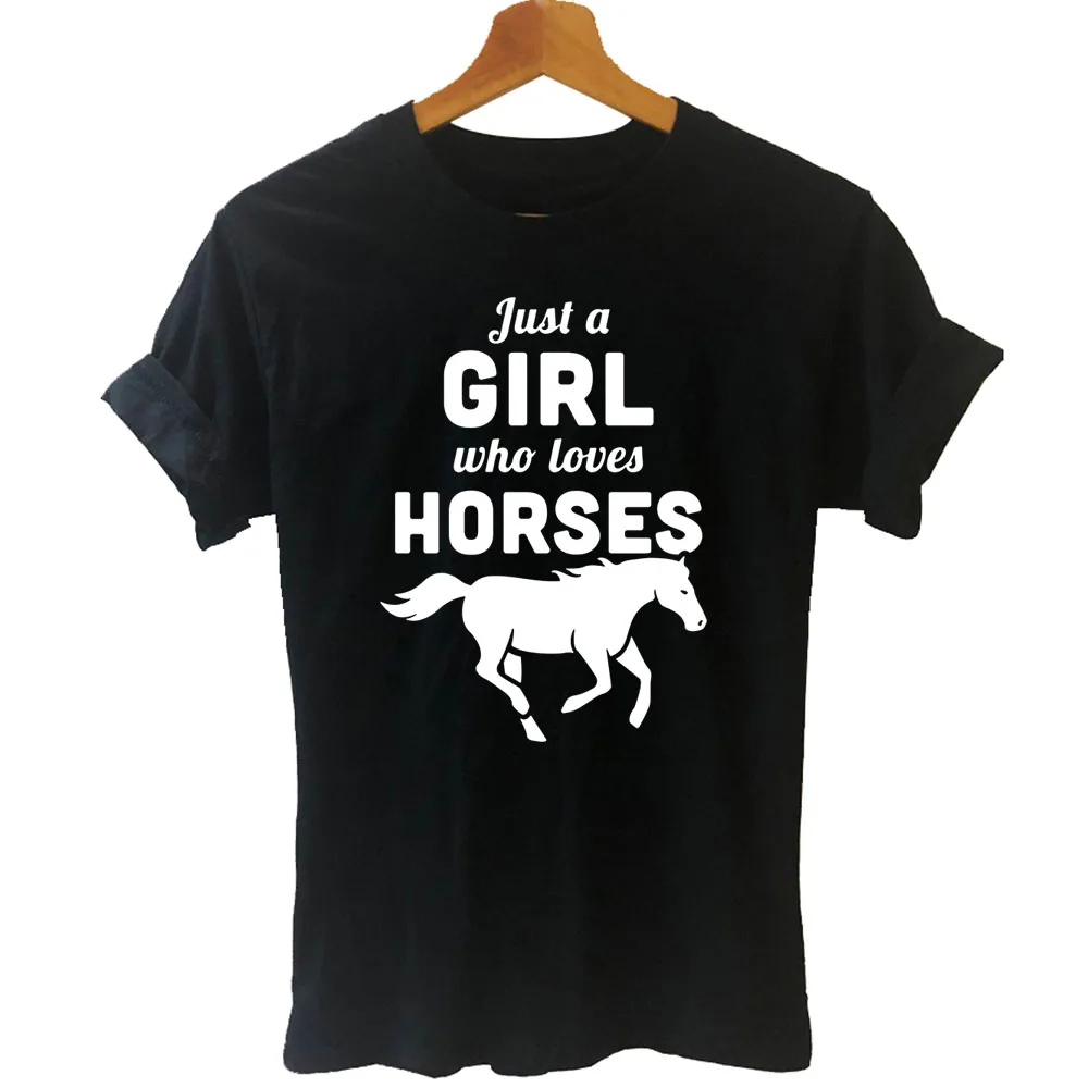 

Horse Girl Print Graphic Women Tshirts Cotton Casual Funny Horse Riding T Shirt for Lady Yong Girl Top Tee Black White