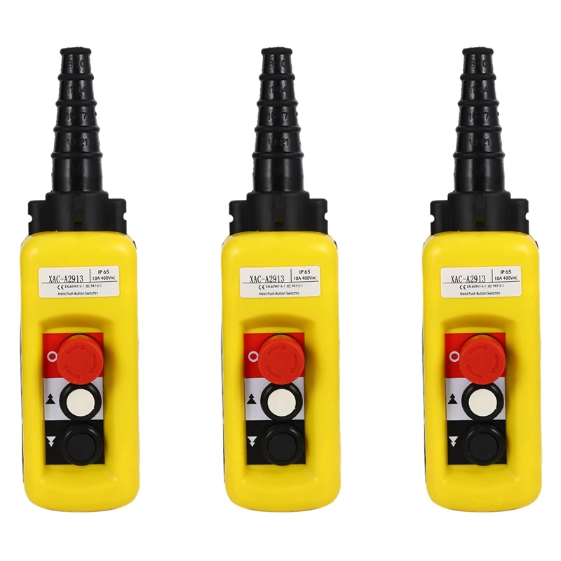 

3X Lift Control Pendant XAC-A2913 Waterproof Handheld Pushbutton Switch With Electric Hoist Handle, 2 Buttons