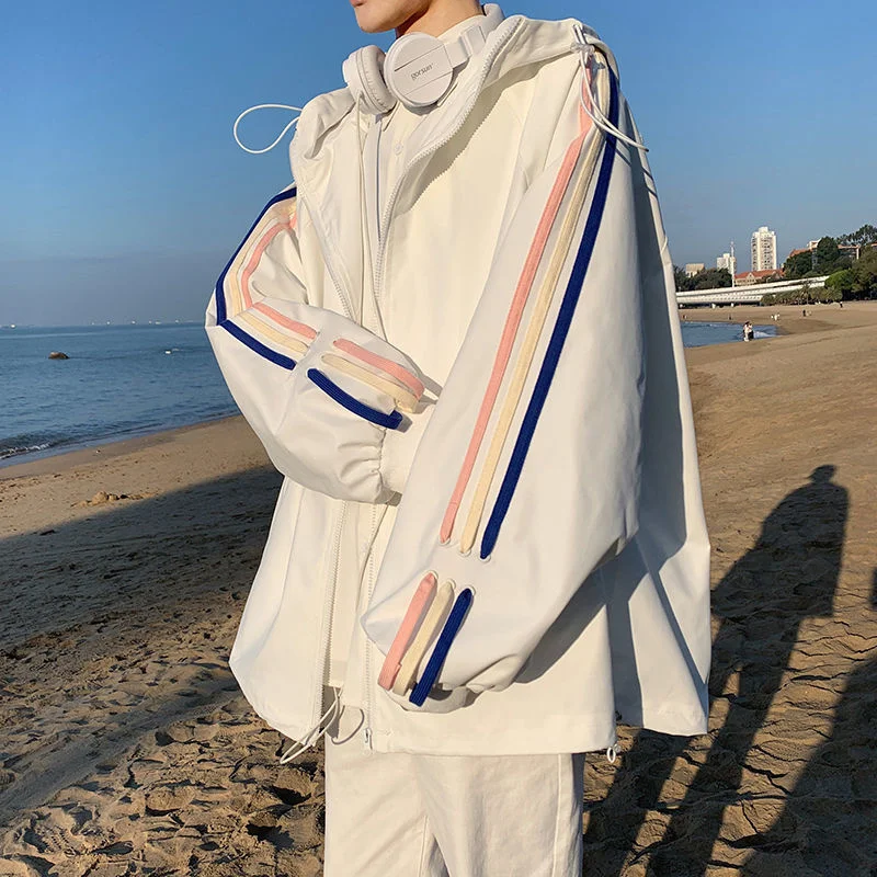 

SYUHGFA Sports Coat Hooded Oversized Men Outerwear American Fashion Brand Hooded Jackets Striped Male 2022 Spring Clothing