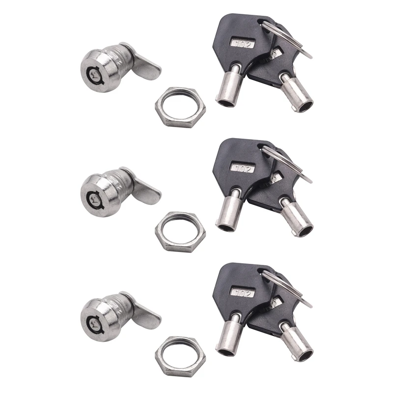 

3X Cabinet Door Quarter Turn Security Tubular Cam Lock W Keys