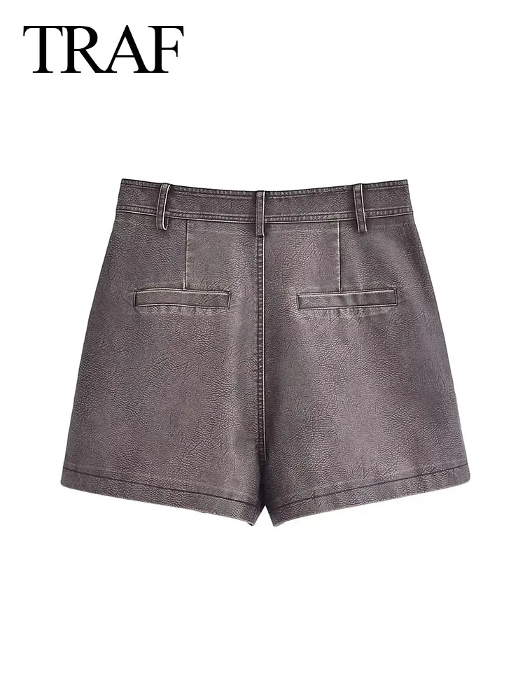 Юбка женская кожаная коричневая Асимметричная на молнии с высокой талией и