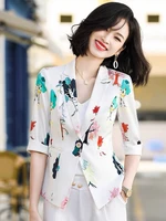 2022 summer fashion temperament slim women suit coat three quarter sleeve notched office lady blazers printing clothes