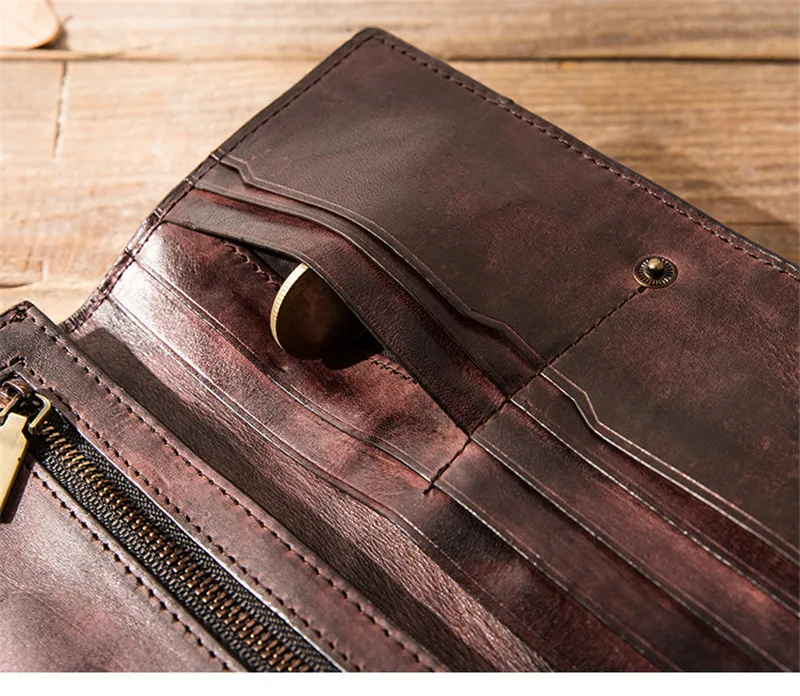 Fashion high quality natural genuine leather men black long wallet simple casual real leather credit card multi-card coin purse