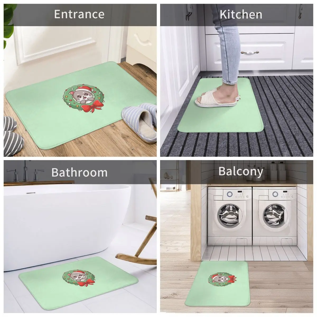 

Door Mat Cute Cats With A Wreath For Winter Decor 3D Rug Carpet Bathmat Anti-slip Entrance Living Room Home Kitchen Bedroom Dust