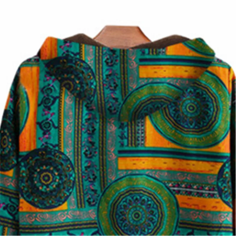 Vintage Women Jackets for Women Winter Soft Flannel Parkas Bohemian Sleeve Button Parka Ladies Hood Jacket Green Asymmetry LM30