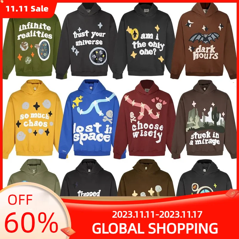 

High Street Fashion Brand BROKEN PLANET Hoodie 3D Foam Graffiti Print Sweatshirt Hip Hop Loose Oversize Unisex Pullover