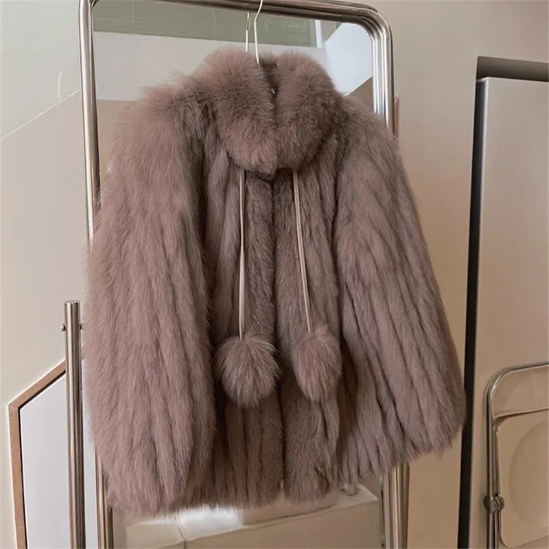 Женская утепленная короткая куртка из искусственного лисьего меха Повседневная