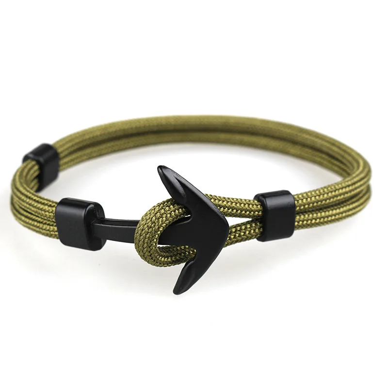 

Pulsera Hombre Black Anchor Bracelets Men Charm Survival Rope Chain Pulseira Bracelet Male Wrap Metal Sport Hooks