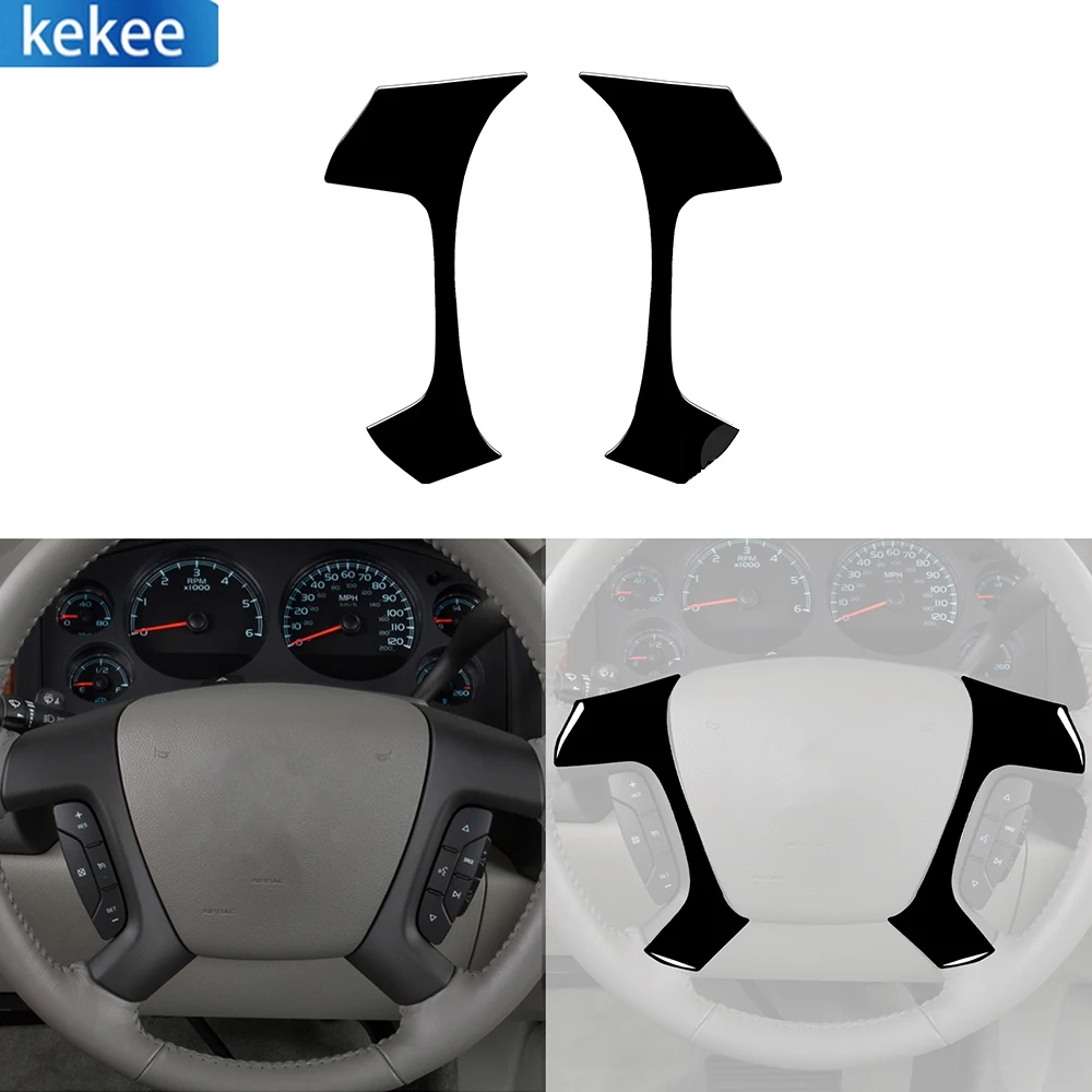 

For Chevrolet Silverado For GMC Sierra 07-14 Piano Black Steering Wheel Panel Cover Car Interior Decoration Accessories Stickers