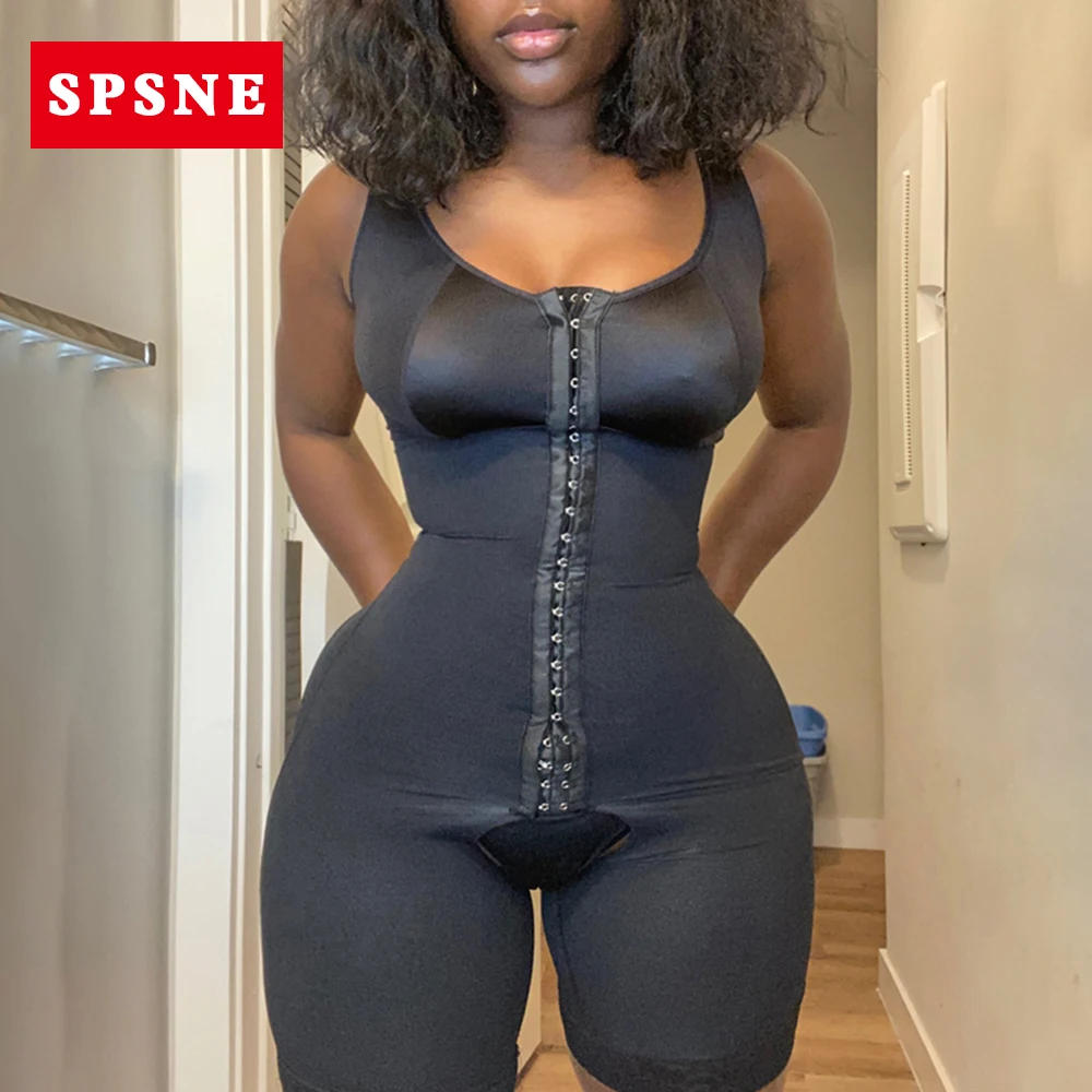 

Women Shapewear Abdomen Lace Bodysuit High Compression Fajas Adjustable Hook And Eye Open Crotch Push Up Buttock